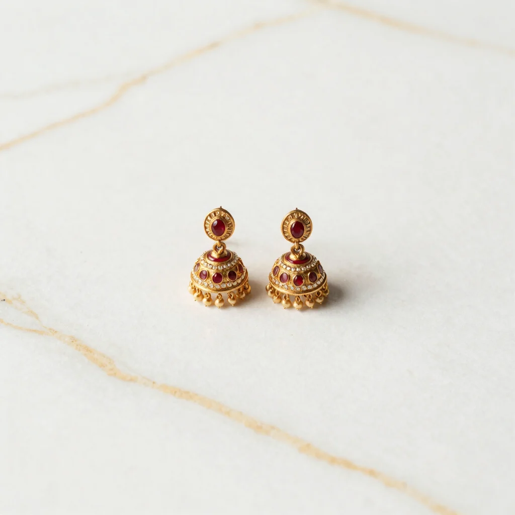 Temple Antique Gold Jhumka Earrings