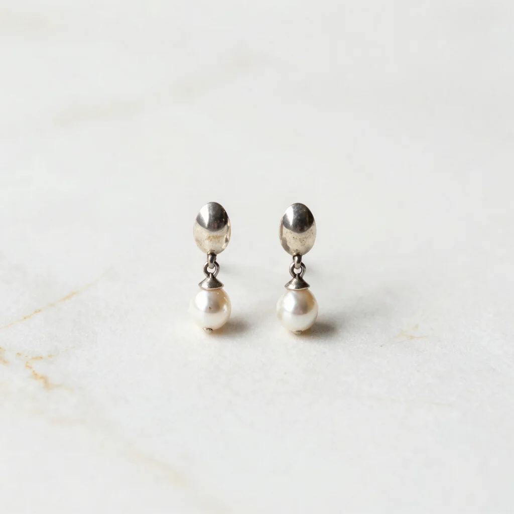 Oxidized Silver Pearl Chandbali Earrings